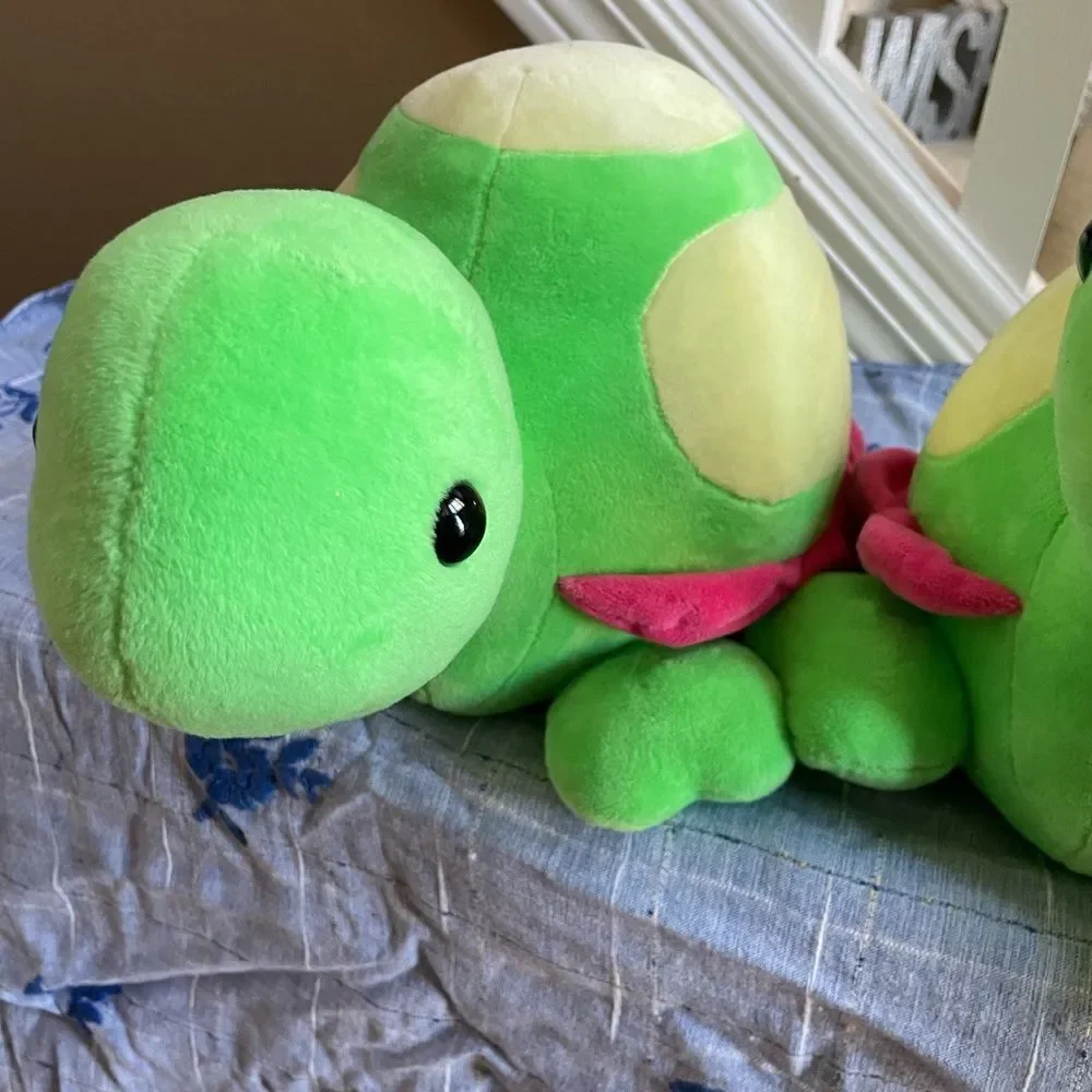 2 Adorable Plush Turtles Pink and Green